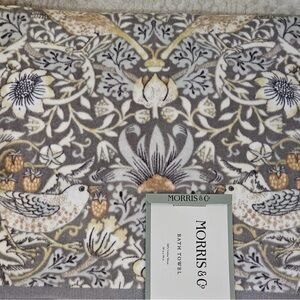 William Morris STRAWBERRY THIEF BATH TOWEL 30x54  Luxury  Clay Gray Bird NEW
